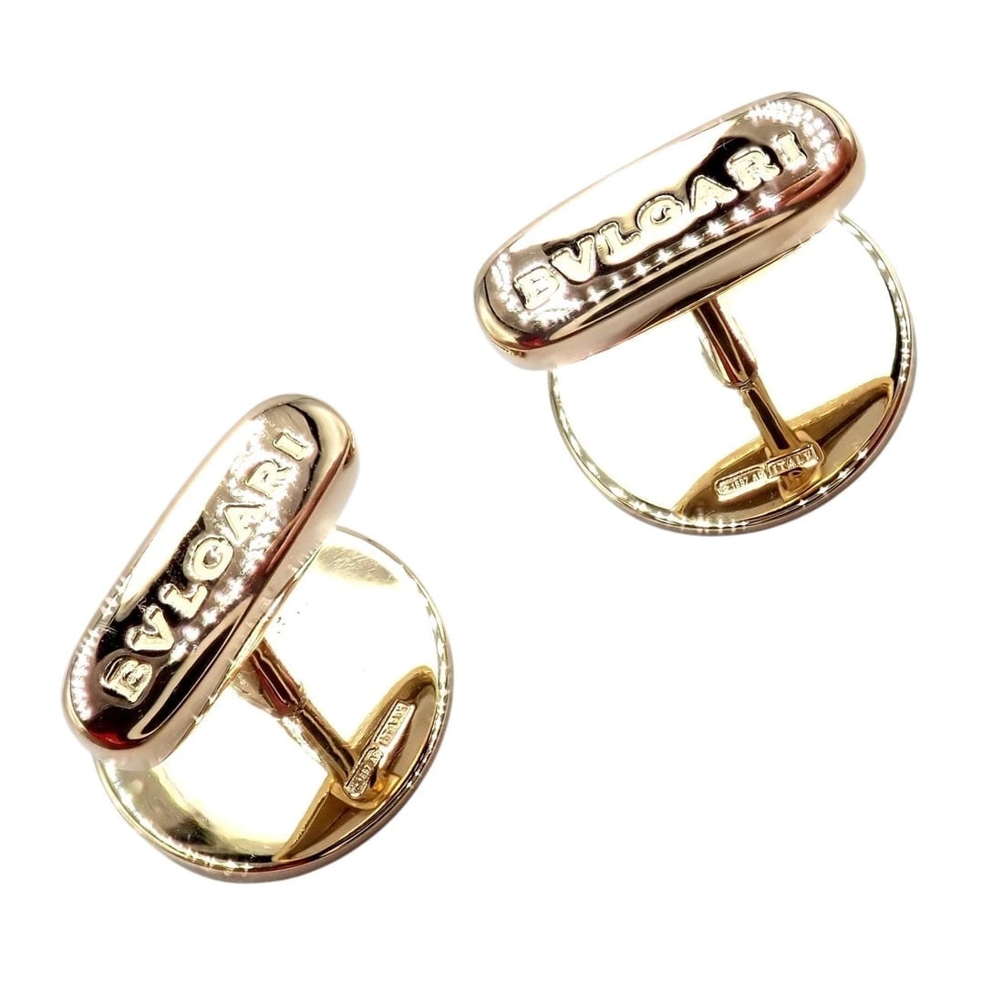 Authentic! Bvlgari Bulgari 18k Yellow Gold Diamond Classic Round Cufflinks - 6