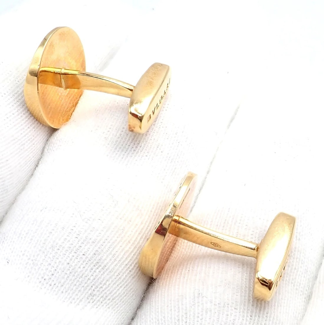 Authentic! Bvlgari Bulgari 18k Yellow Gold Diamond Classic Round Cufflinks - 7