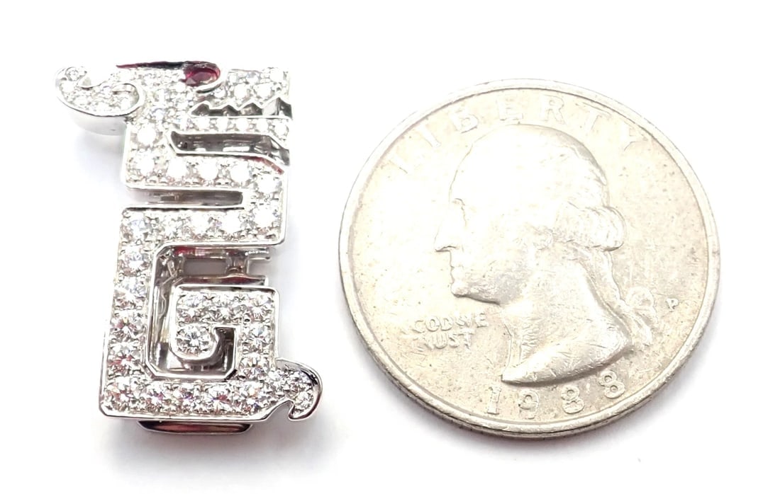 Authentic! Cartier Le Baiser Du Dragon 18k White Gold Diamond Ruby Pin Clip - 7
