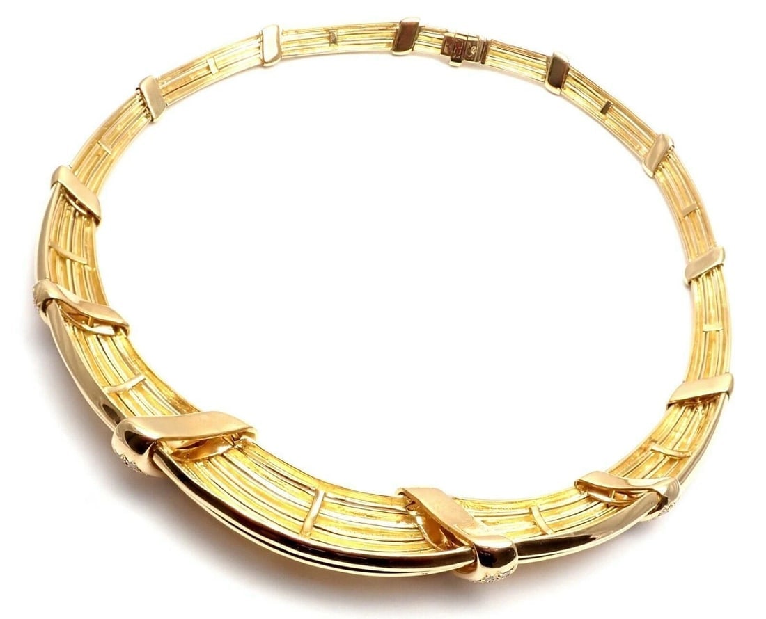 Vintage! Authentic Van Cleef & Arpels 18k Yellow Gold Diamond Choker Necklace - 2
