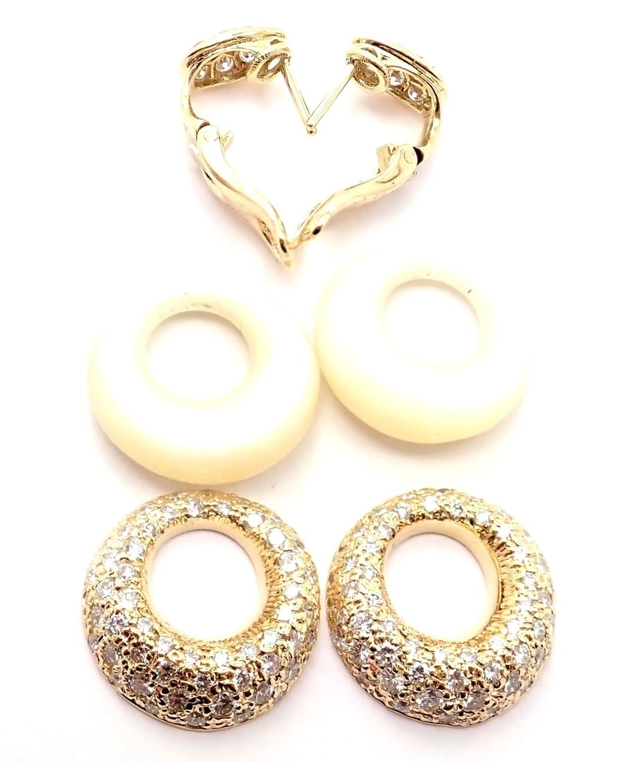 Rare! Van Cleef & Arpels 18k Yellow Gold Diamond MOP Door Knocker Earrings - 7