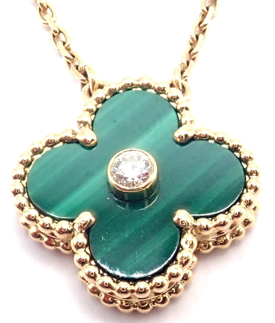 Van Cleef & Arpels Diamond 18k Vintage Alhambra Malachite Holiday 2013 Necklace - 3