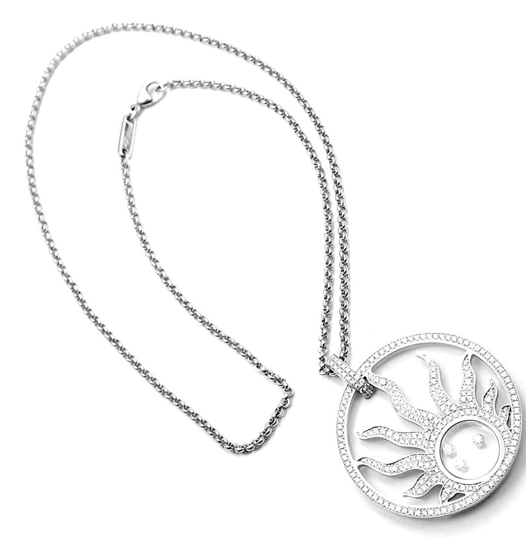 Authentic! Chopard Happy Diamond Sun 18K White Gold Pendant Necklace - 7