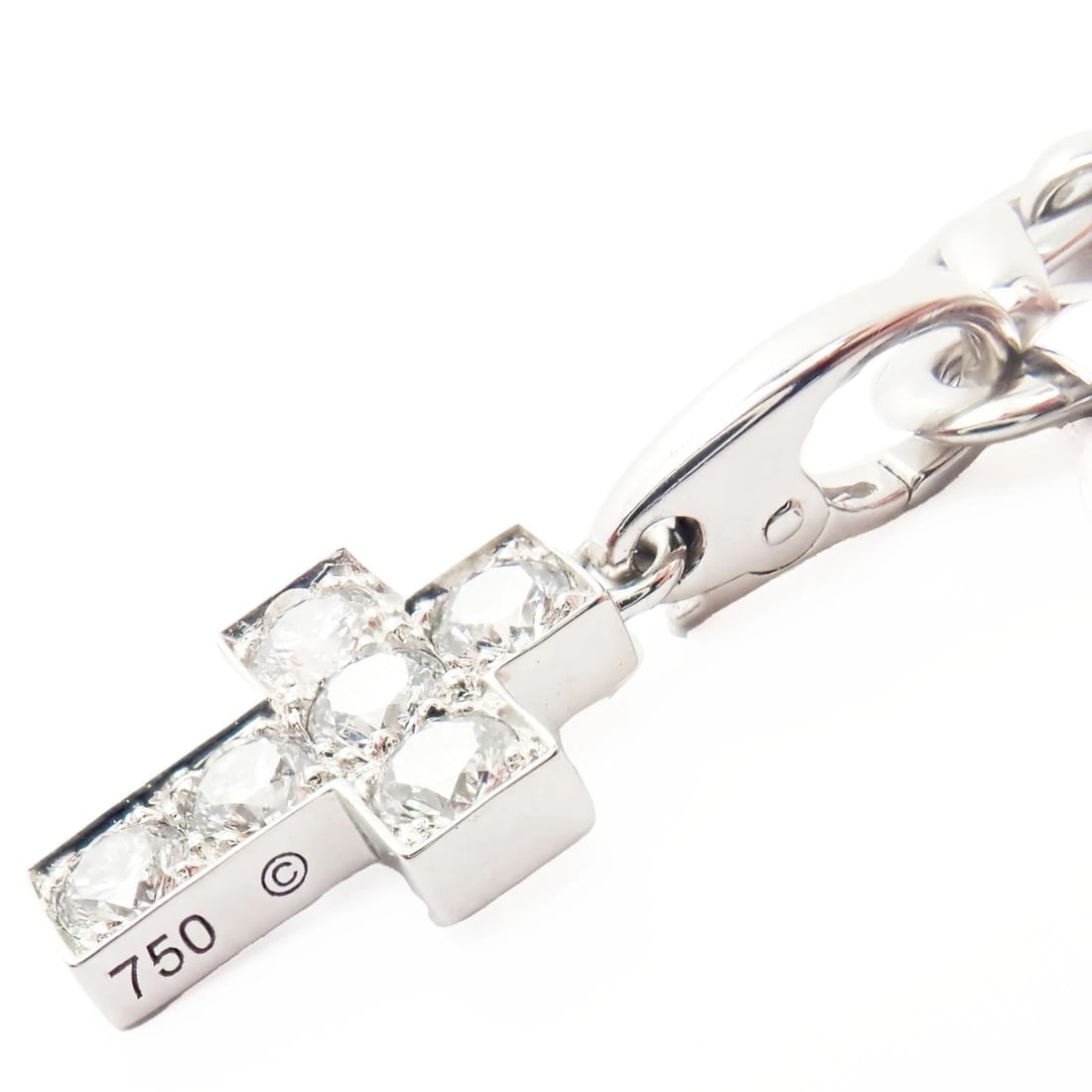 Authentic! Cartier 18k White Gold 3 Charm Bracelet with Diamond Cross Double C's - 7