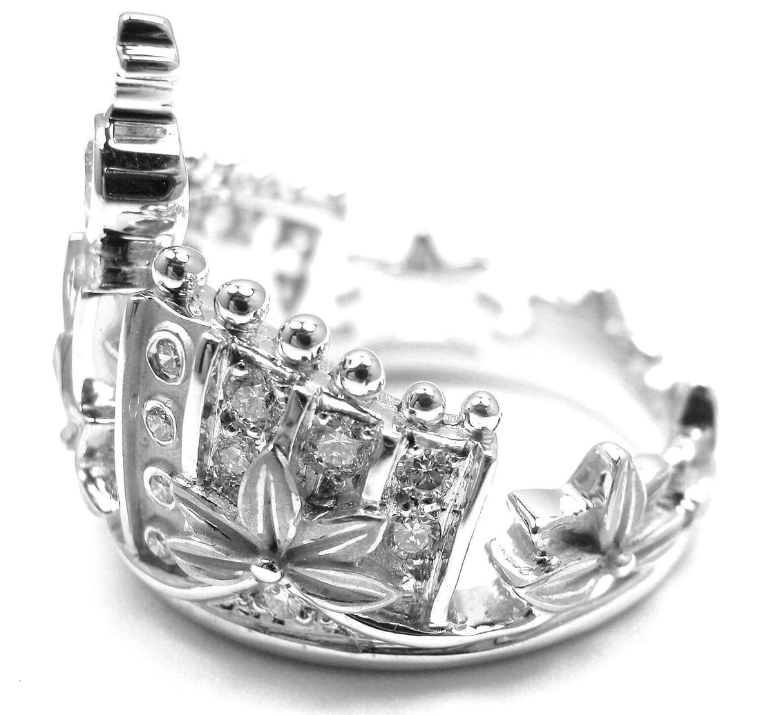 New! Authentic! Carrera Y Carrera 18k White Gold Mi Princess Crown Diamond Ring - 2