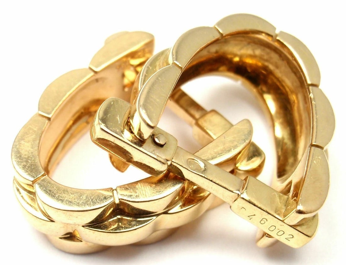 Authentic! Cartier Panthere Maillon 18k Yellow Gold Stirrup Cufflinks - 2