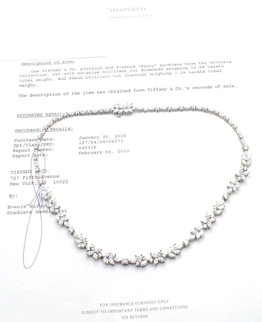 Tiffany & Co Victoria Platinum 15.92ct Diamond Mixed Cluster Necklace Paper - 5