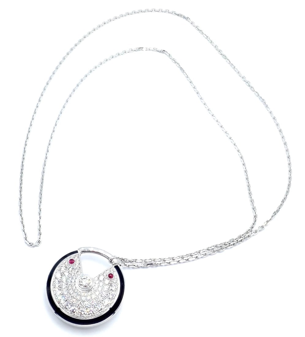 Authentic! Cartier Amulette 18k White Gold Diamond Ruby Large Pendant Necklace - 3