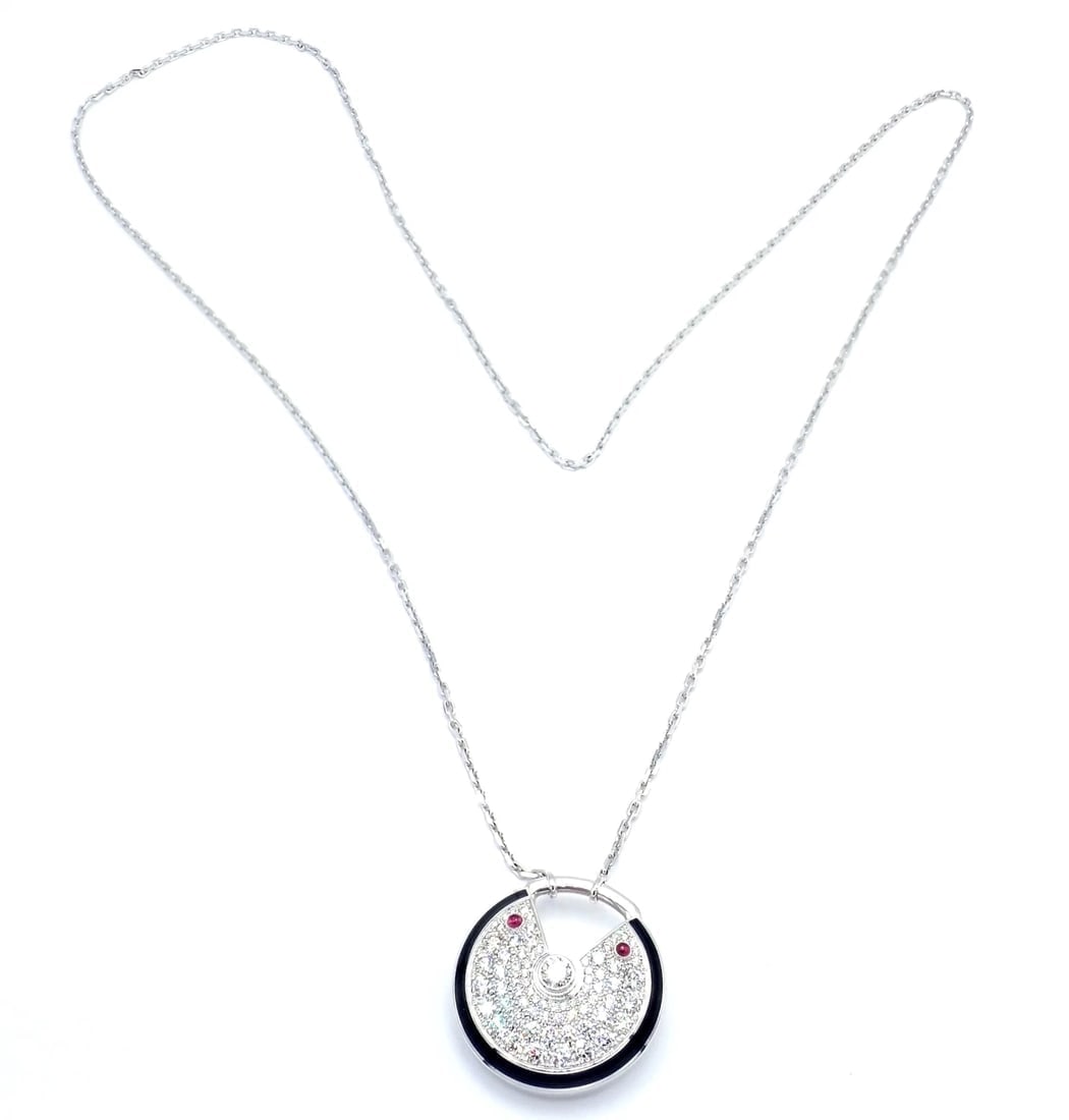 Authentic! Cartier Amulette 18k White Gold Diamond Ruby Large Pendant Necklace - 4