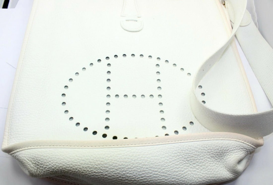 Authentic! Hermes Evelyne Parchment White Clemence Leather PM Handbag Purse - 3