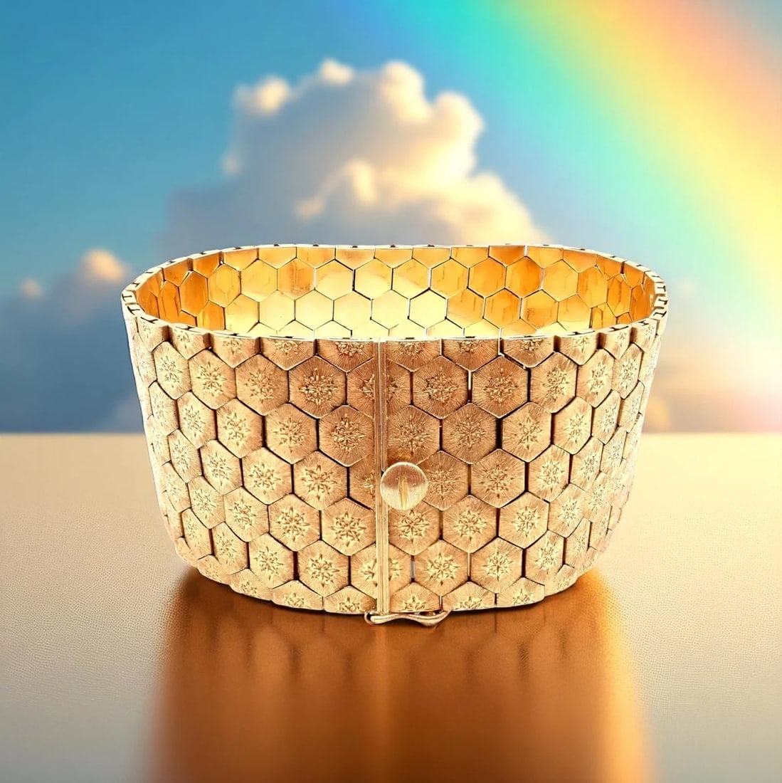 Authentic! Vintage Mario Buccellati 18k Yellow Gold Honeycomb Hexagon Bracelet - 2