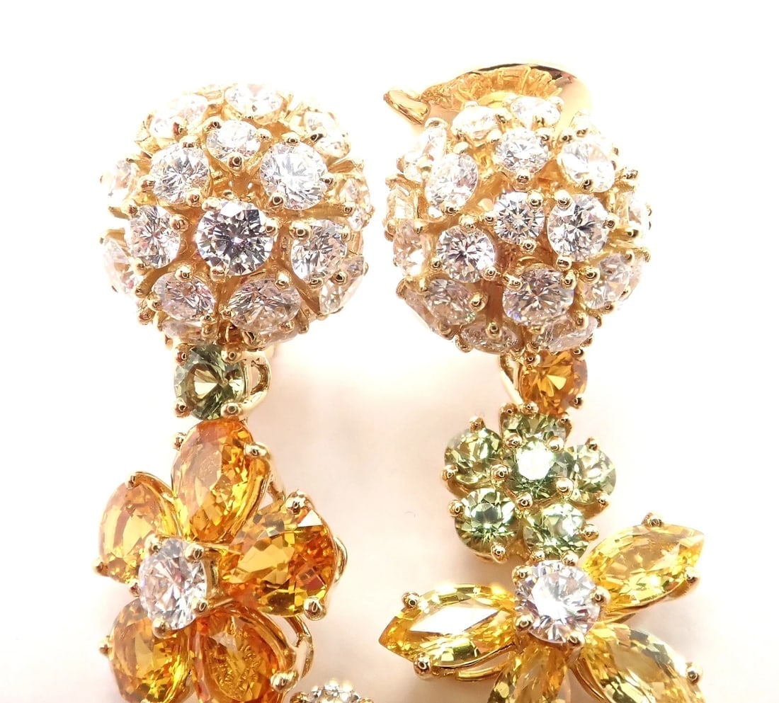 Authentic! Van Cleef & Arpels Folie des Pres 18k Gold Diamond Sapphire Earrings - 2