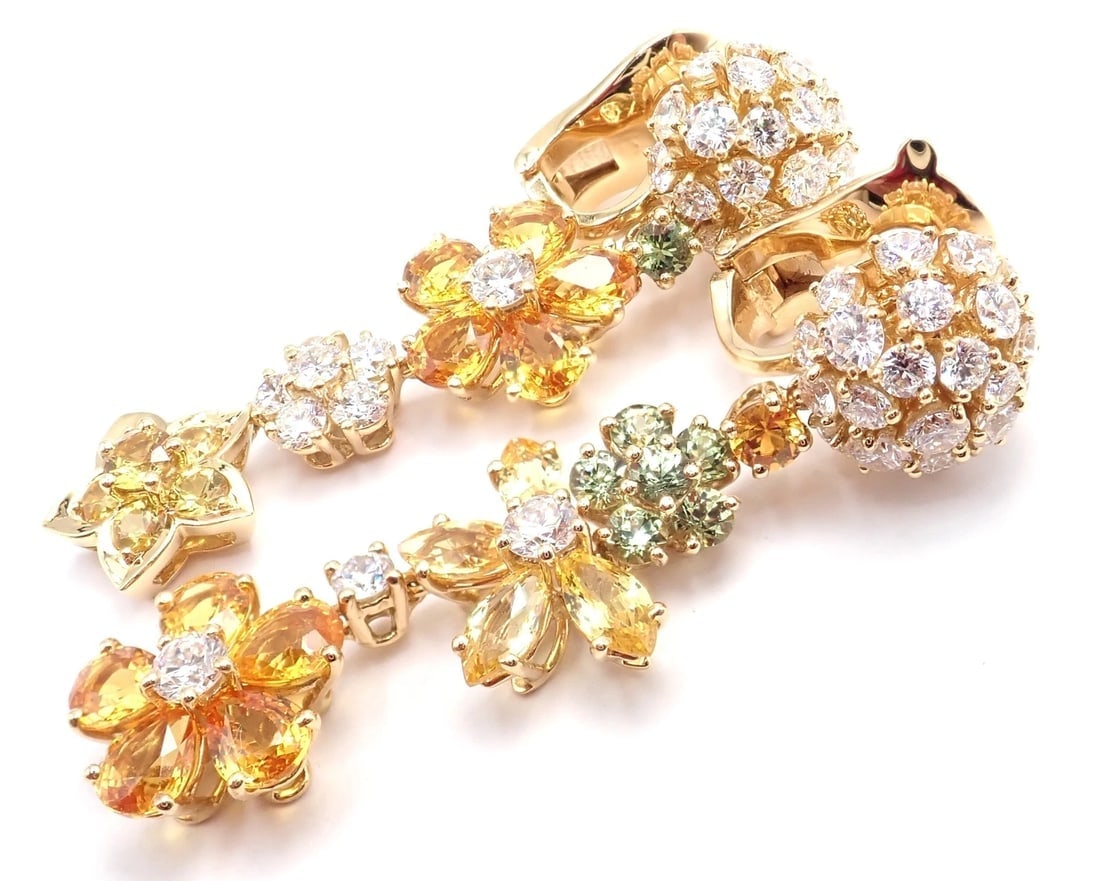 Authentic! Van Cleef & Arpels Folie des Pres 18k Gold Diamond Sapphire Earrings - 3