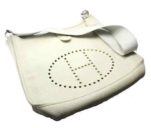 Authentic! Hermes Evelyne Parchment White Clemence Leather GM Handbag Purse - 2