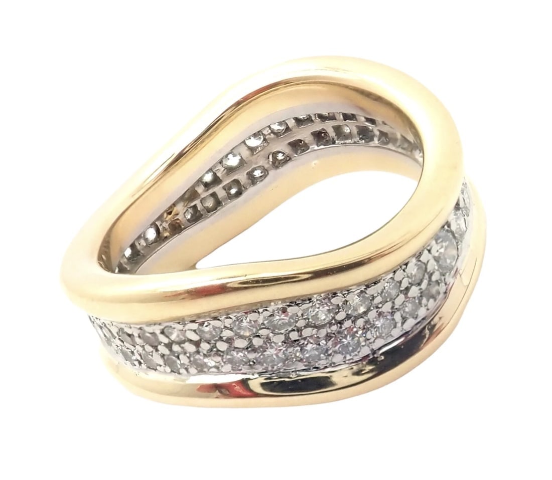 Authentic! Tiffany & Co 18k Yellow Gold Platinum Diamond Wave Band Ring - 2