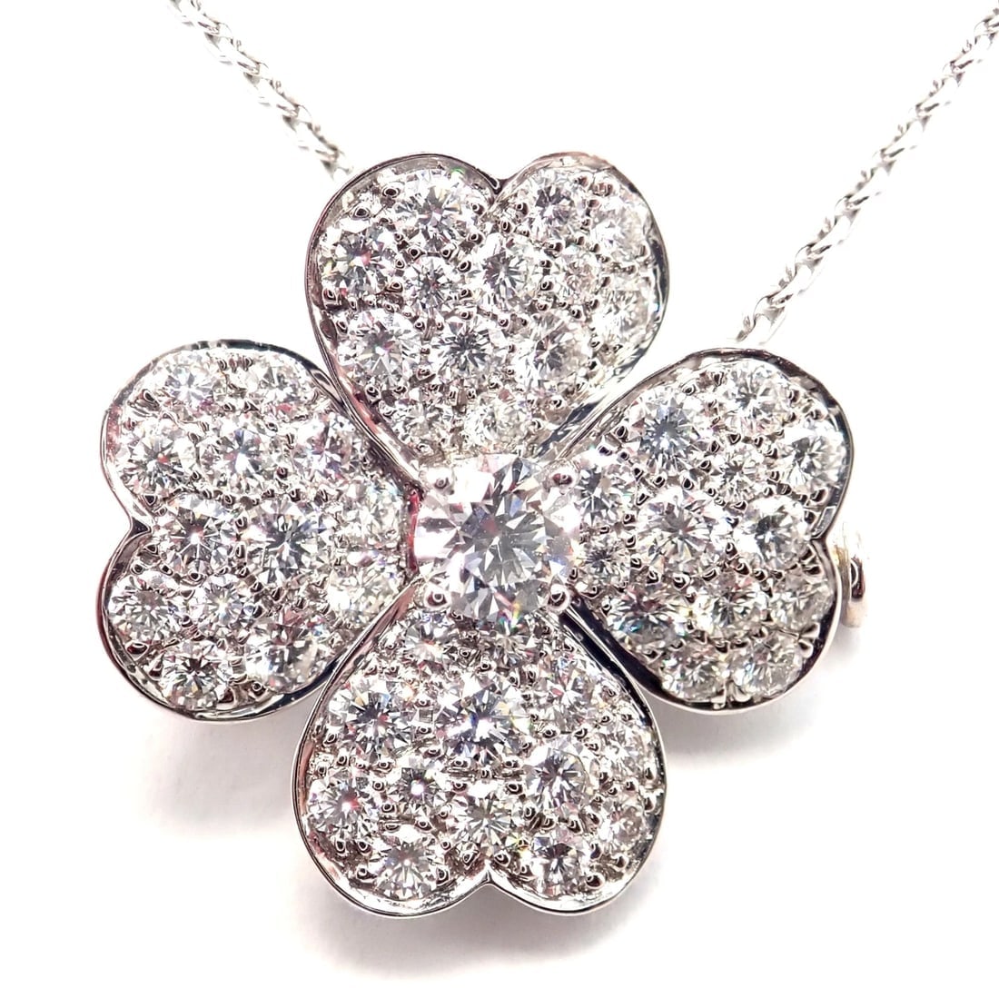Van Cleef & Arpels Cosmos 18k White Gold Diamond Medium Brooch Pendant Necklace - 7