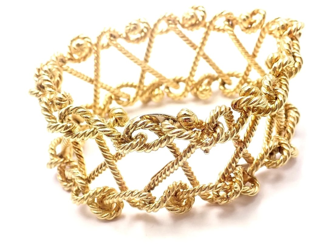 Rare! Authentic Verdura 18k Yellow Gold Twisted Rope Openwork Wide Link Bracelet - 3