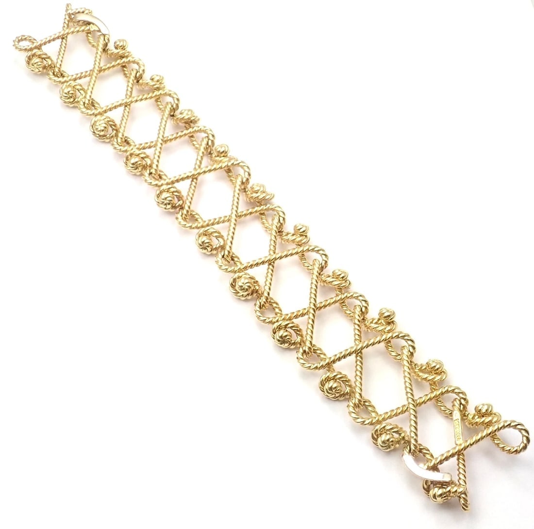 Rare! Authentic Verdura 18k Yellow Gold Twisted Rope Openwork Wide Link Bracelet - 4