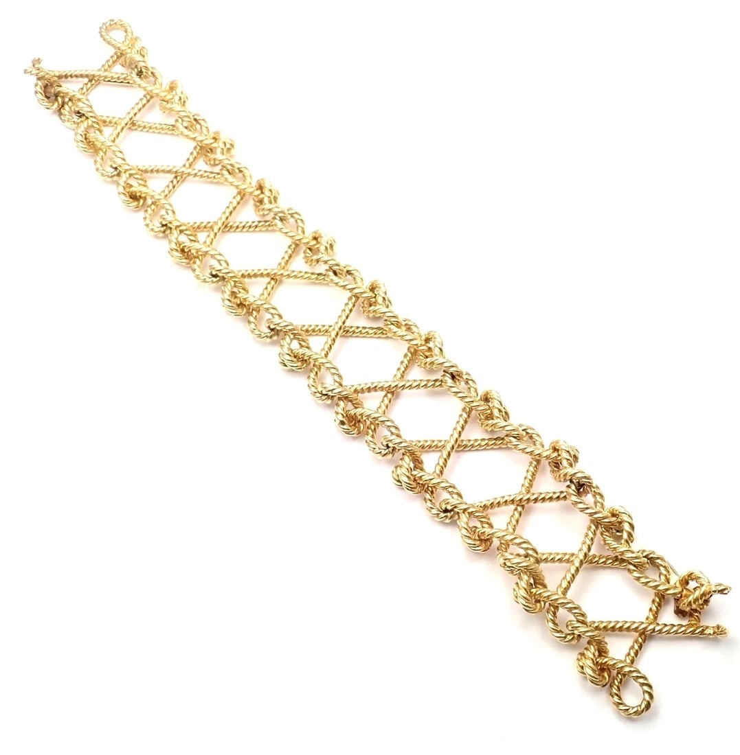 Rare! Authentic Verdura 18k Yellow Gold Twisted Rope Openwork Wide Link Bracelet - 7