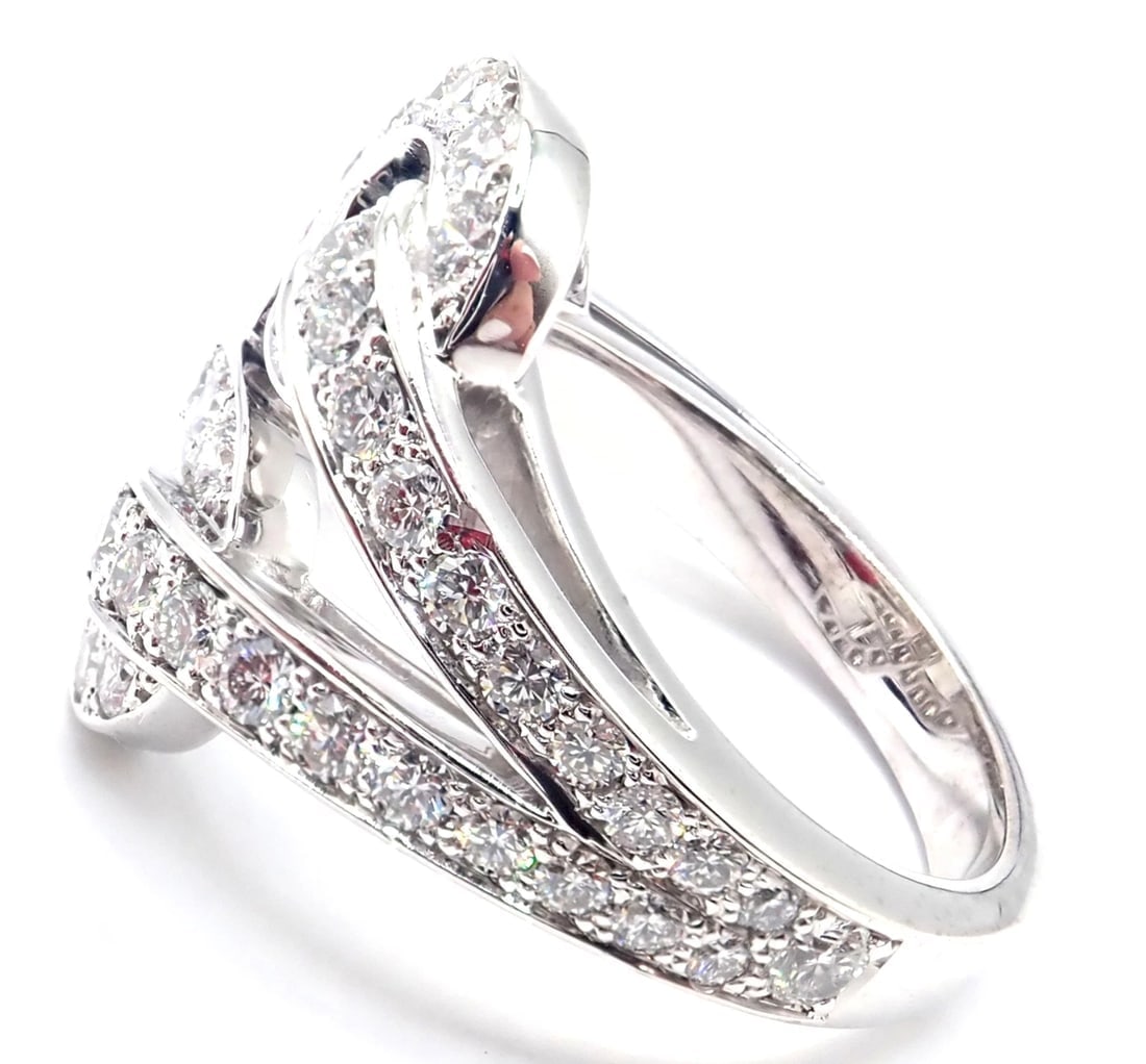 Authentic! Cartier Agrafe 18k White Gold Diamond Band Ring - 4