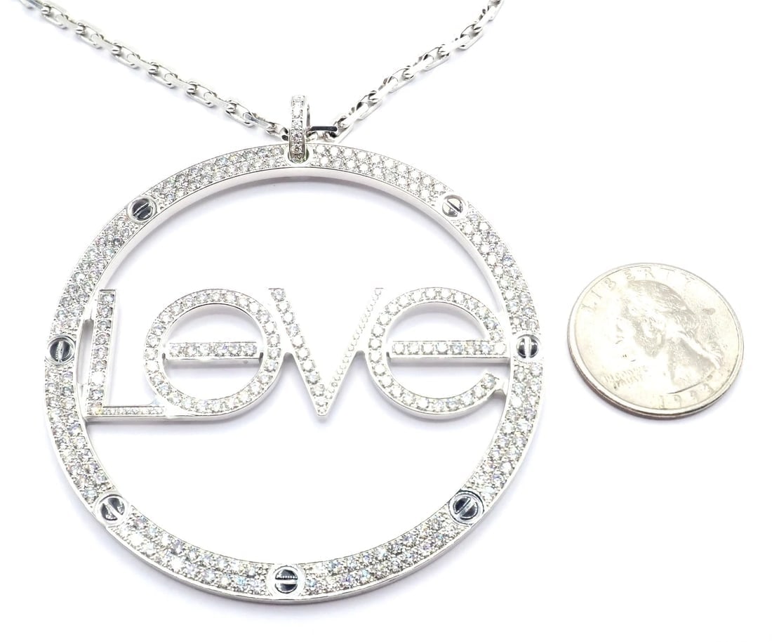 Authentic! Cartier 18k White Gold Diamond Ceramic Large Love Pendant Necklace - 5