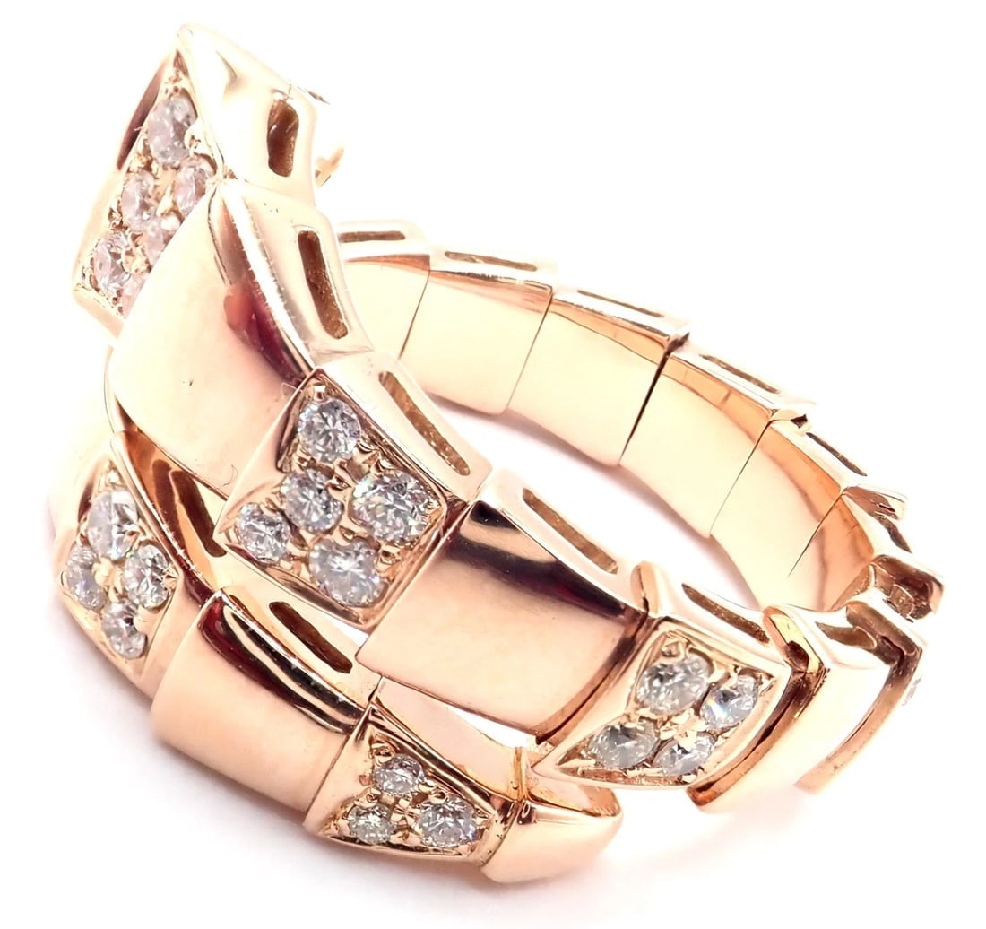 Authentic Bulgari Bvlgari Serpenti Viper 18k Rose Gold Diamond Band Ring Sz 8.75 - 4
