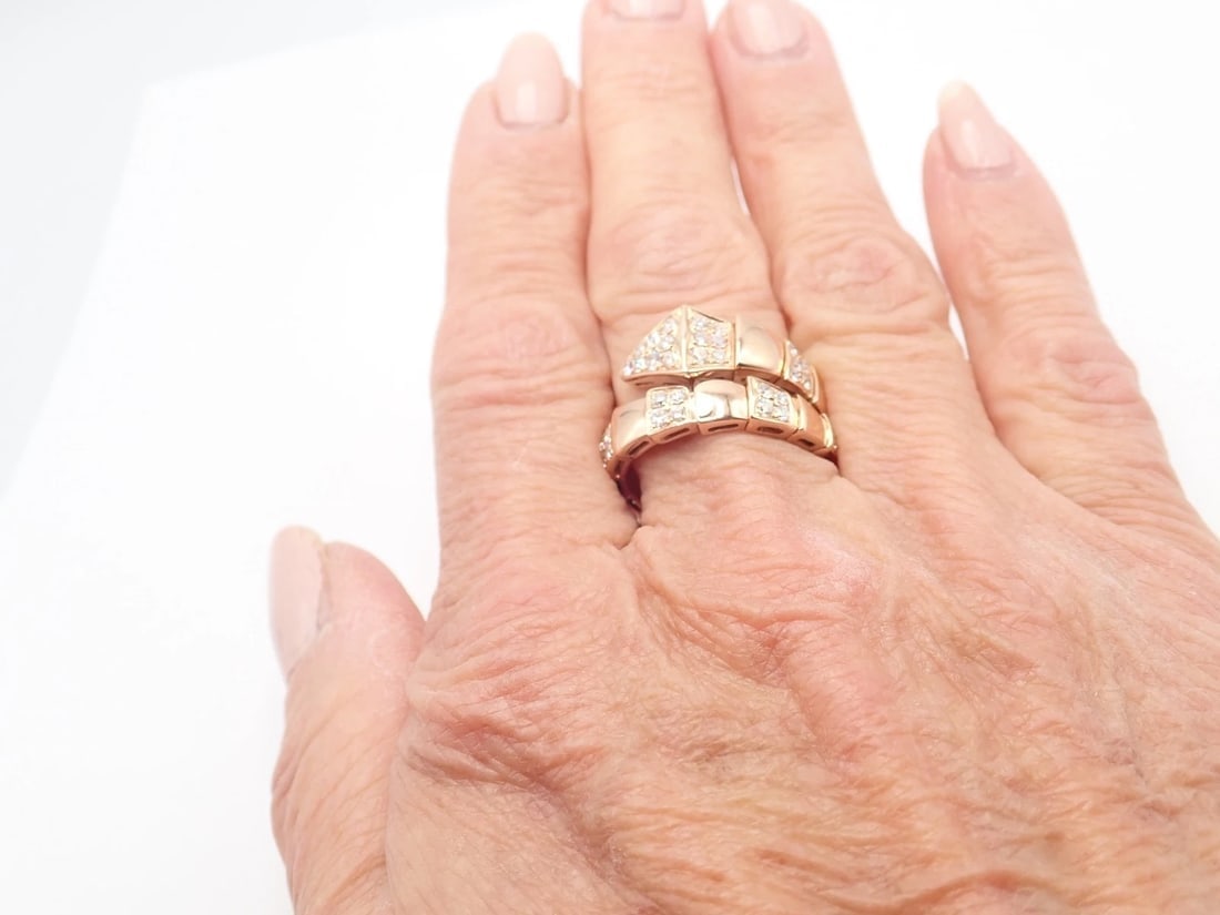 Authentic Bulgari Bvlgari Serpenti Viper 18k Rose Gold Diamond Band Ring Sz 8.75 - 6