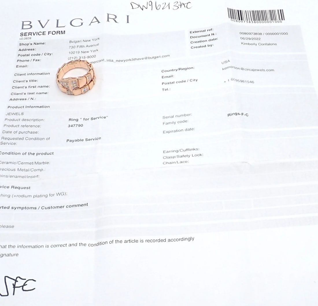Authentic Bulgari Bvlgari Serpenti Viper 18k Rose Gold Diamond Band Ring Sz 8.75 - 9