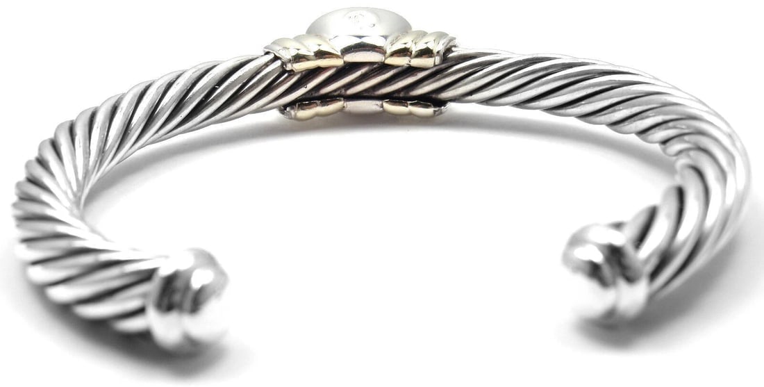 Authentic! D.Yurman NOBLESSE 14k YG Sterling Silver Blue Topaz Bangle Bracelet - 5
