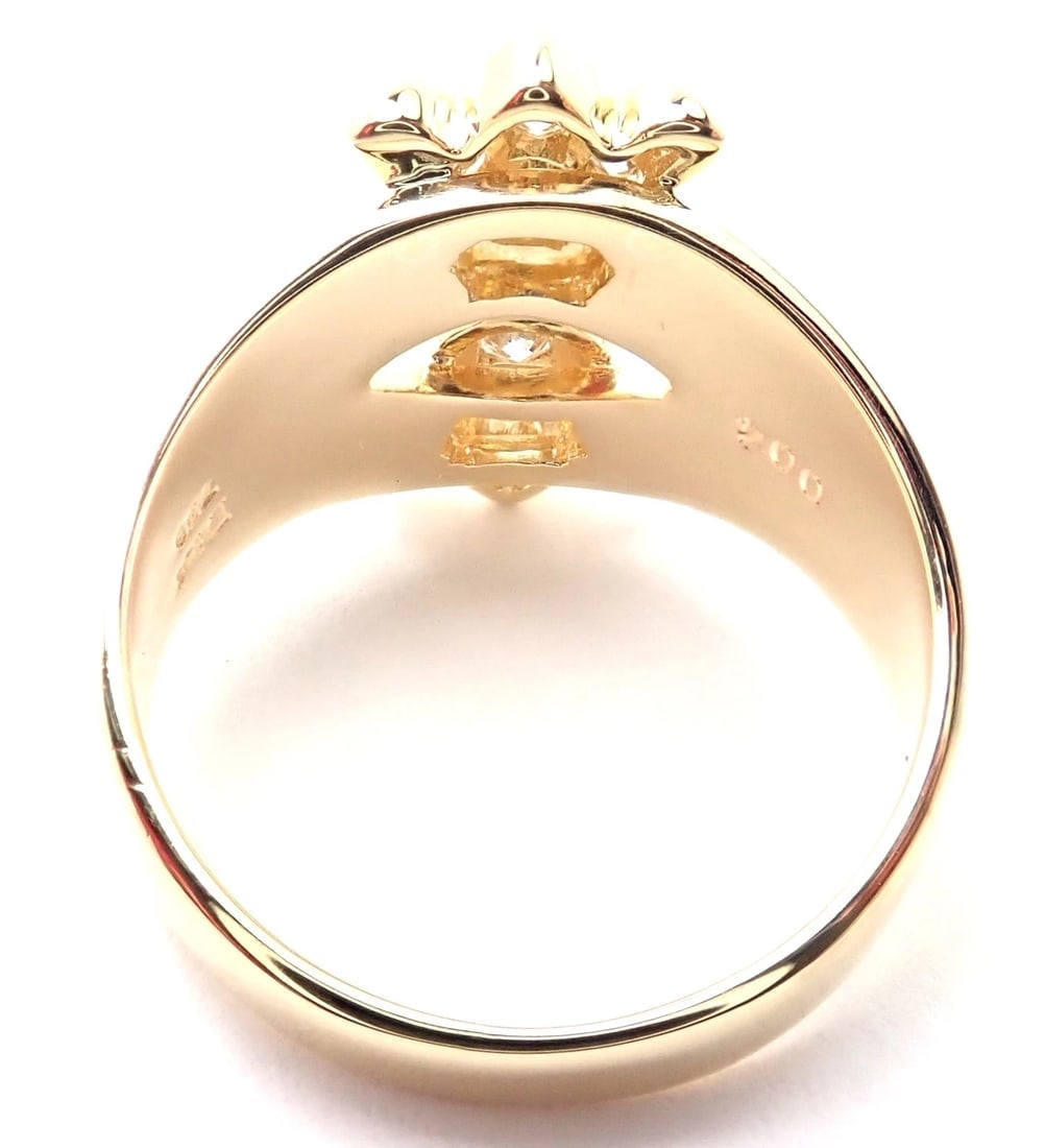 Rare! Authentic Christian Dior 18k Yellow Gold Diamond Flower Tulip Band Ring - 4