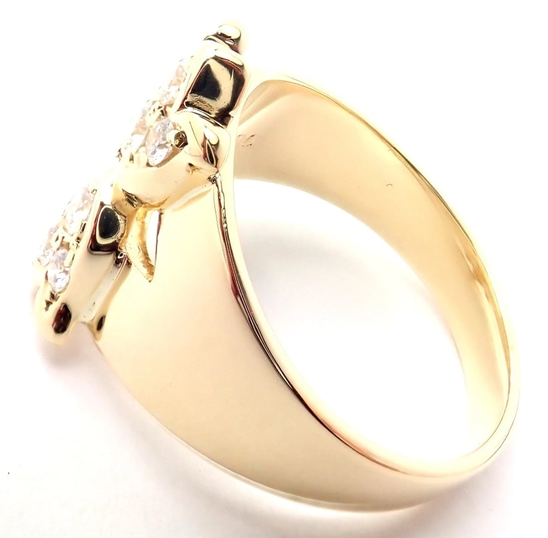 Rare! Authentic Christian Dior 18k Yellow Gold Diamond Flower Tulip Band Ring - 5