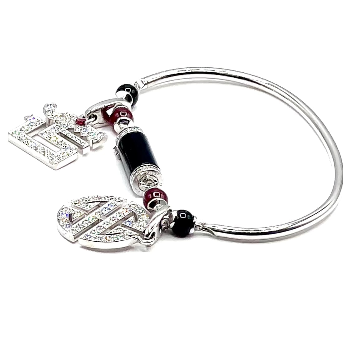 Cartier Le Baiser Du Dragon 18k Gold Diamond Ruby Onyx 2 Charms Bangle Bracelet - 2