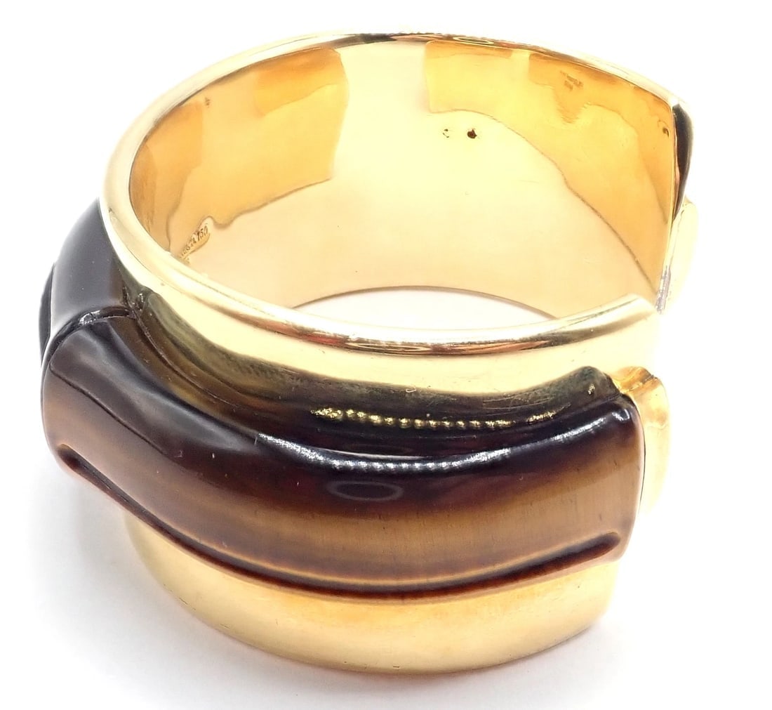 Authentic! Tiffany & Co 18k Yellow Gold Tiger Eye Bangle Cuff Wide Bracelet 2002 - 7