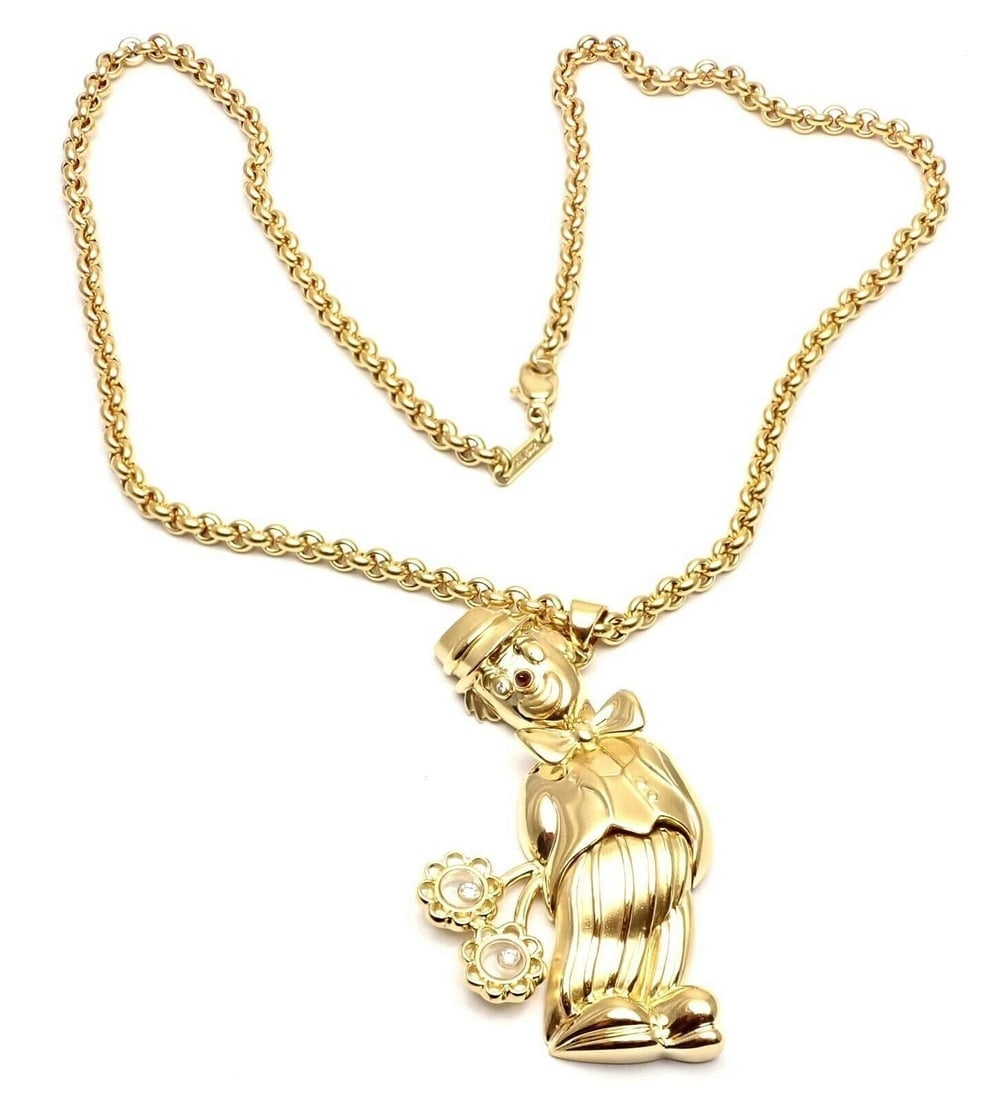 Authentic! Chopard 18k Yellow Gold Large Happy Clown Flower Pendant Necklace - 2