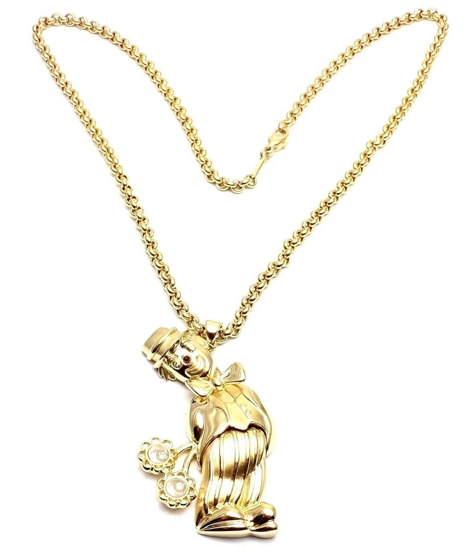 Authentic! Chopard 18k Yellow Gold Large Happy Clown Flower Pendant Necklace - 3