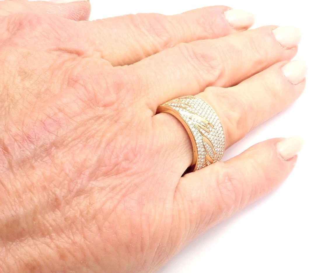 Chopard Chopardissimo 18k Yellow Gold Pave Diamond Signature Band Ring Box Paper - 7
