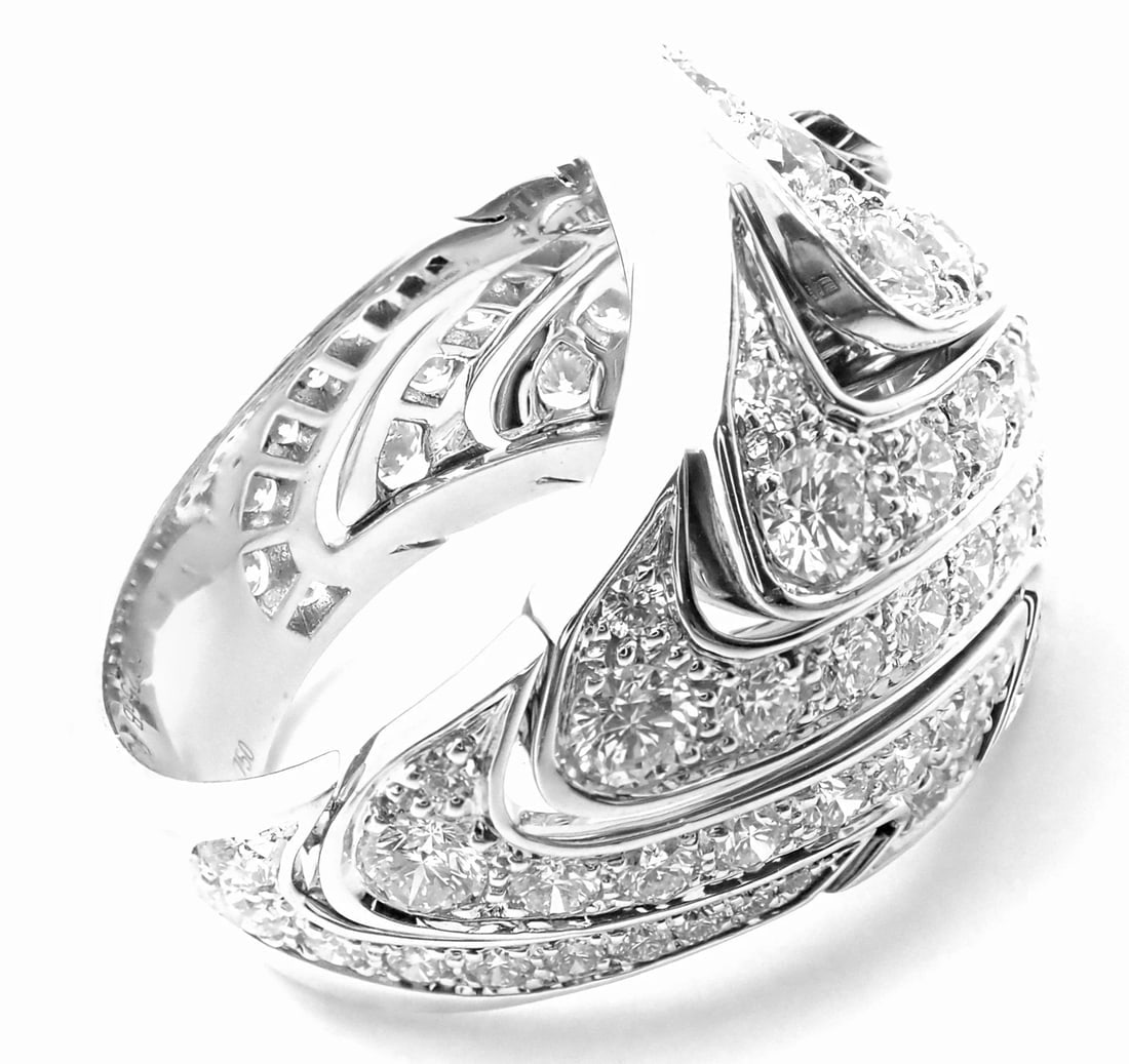 Rare! Authentic Cartier 18k White Gold Diamond Waves Large Ring - 7