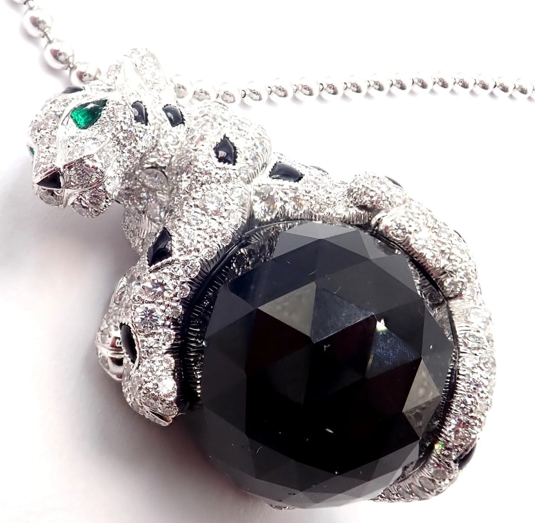 Panthere de Cartier Panther 18k Gold Diamond Emerald Onyx Pendant Necklace Paper - 4