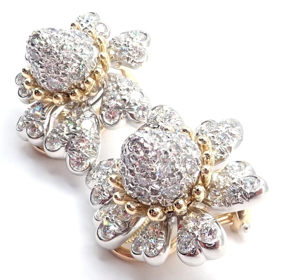 Tiffany & Co Schlumberger Cones And Petals 18k Gold Platinum Diamond Earrings - 7