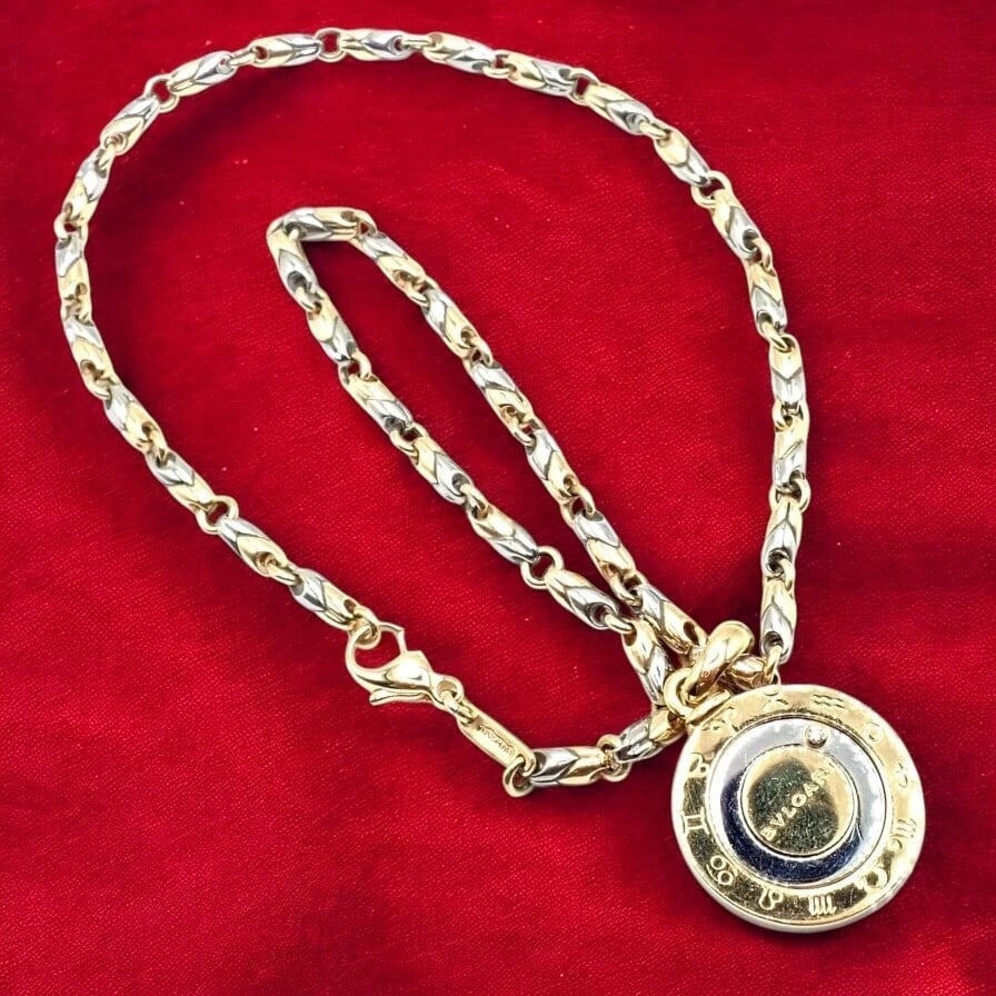 Authentic! Bulgari Bvlgari 18k Yellow Gold Steel Diamond Zodiac Pendant Necklace - 2