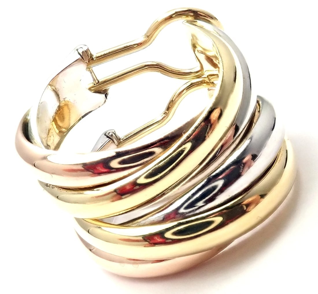 Authentic! Cartier 18k Tri-Color Gold Medium Size Trinity Hoop Earrings - 7