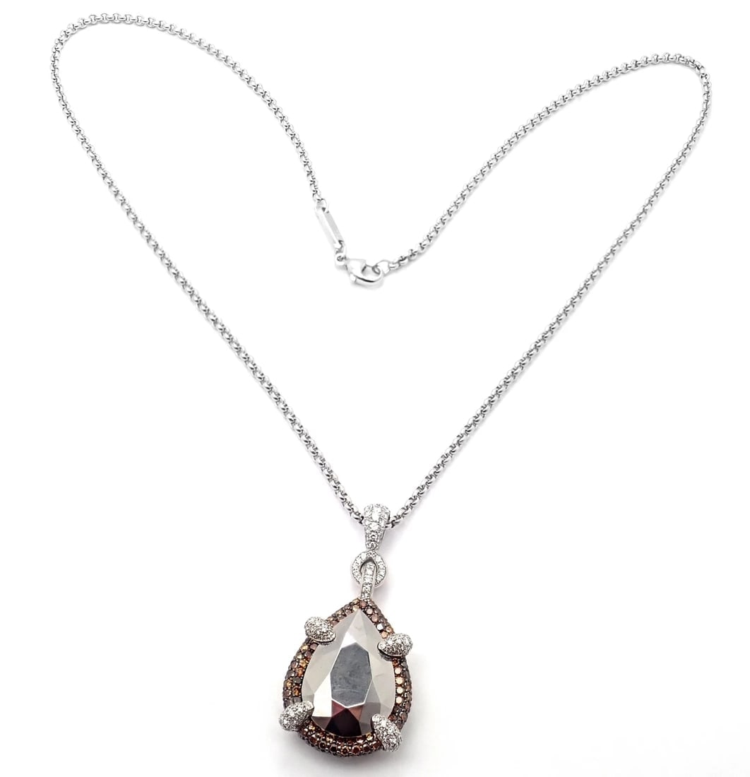 Authentic! Chopard Golden Diamonds 18k White Gold Diamond Chrome Stone Necklace - 3