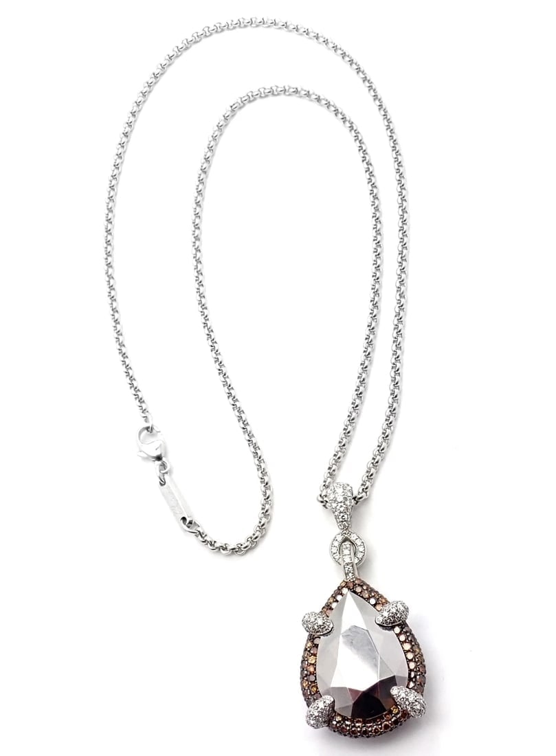 Authentic! Chopard Golden Diamonds 18k White Gold Diamond Chrome Stone Necklace - 4