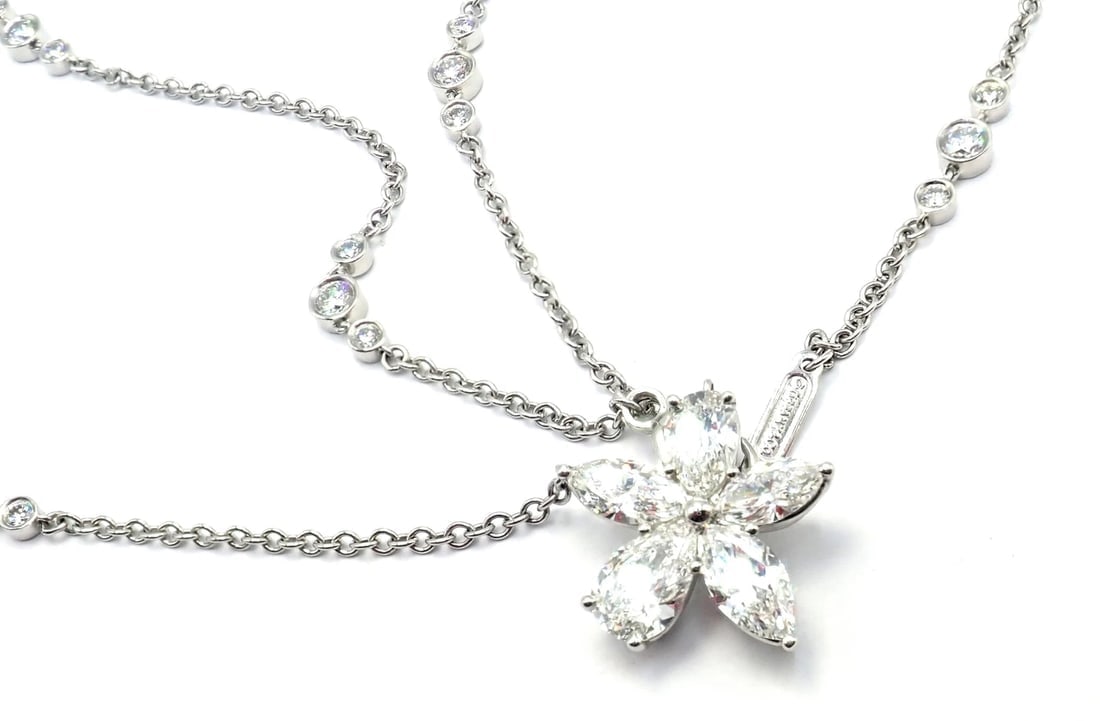Authentic! Tiffany & Co Victoria Platinum Diamond Mixed Cluster Pendant Necklace - 4
