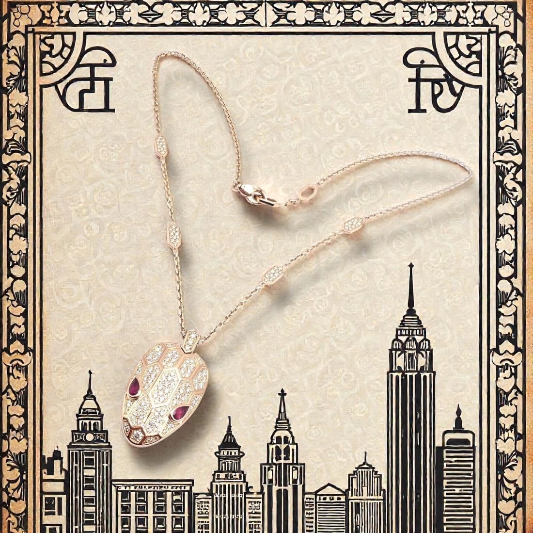 Authentic Bulgari Bvlgari Serpenti 18k Rose Gold Pave Diamond Rubellite Necklace - 2