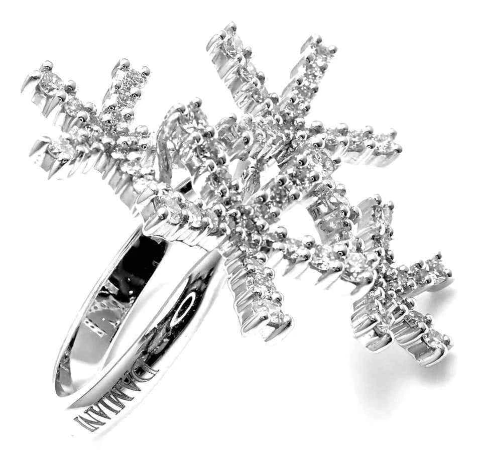 Authentic! Damiani Diamond Flower 18k White Gold Cocktail Ring - 2