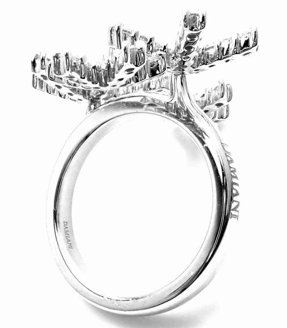 Authentic! Damiani Diamond Flower 18k White Gold Cocktail Ring - 3