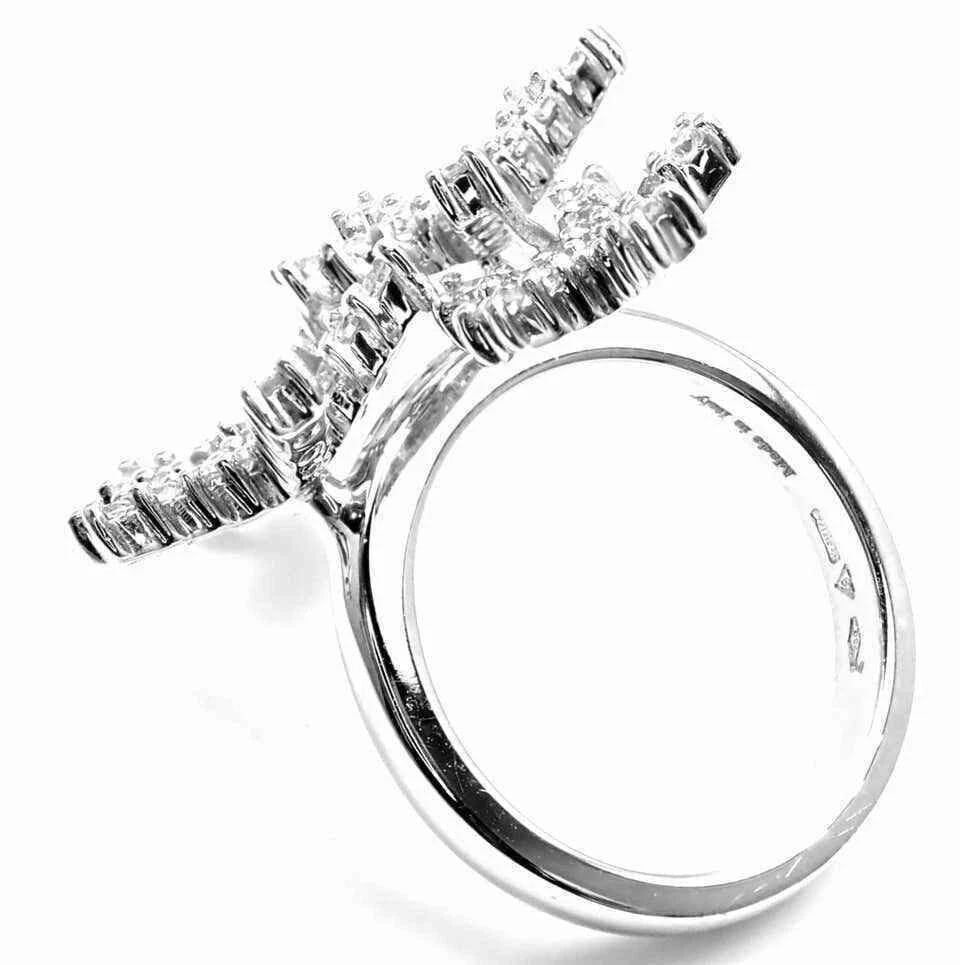 Authentic! Damiani Diamond Flower 18k White Gold Cocktail Ring - 4
