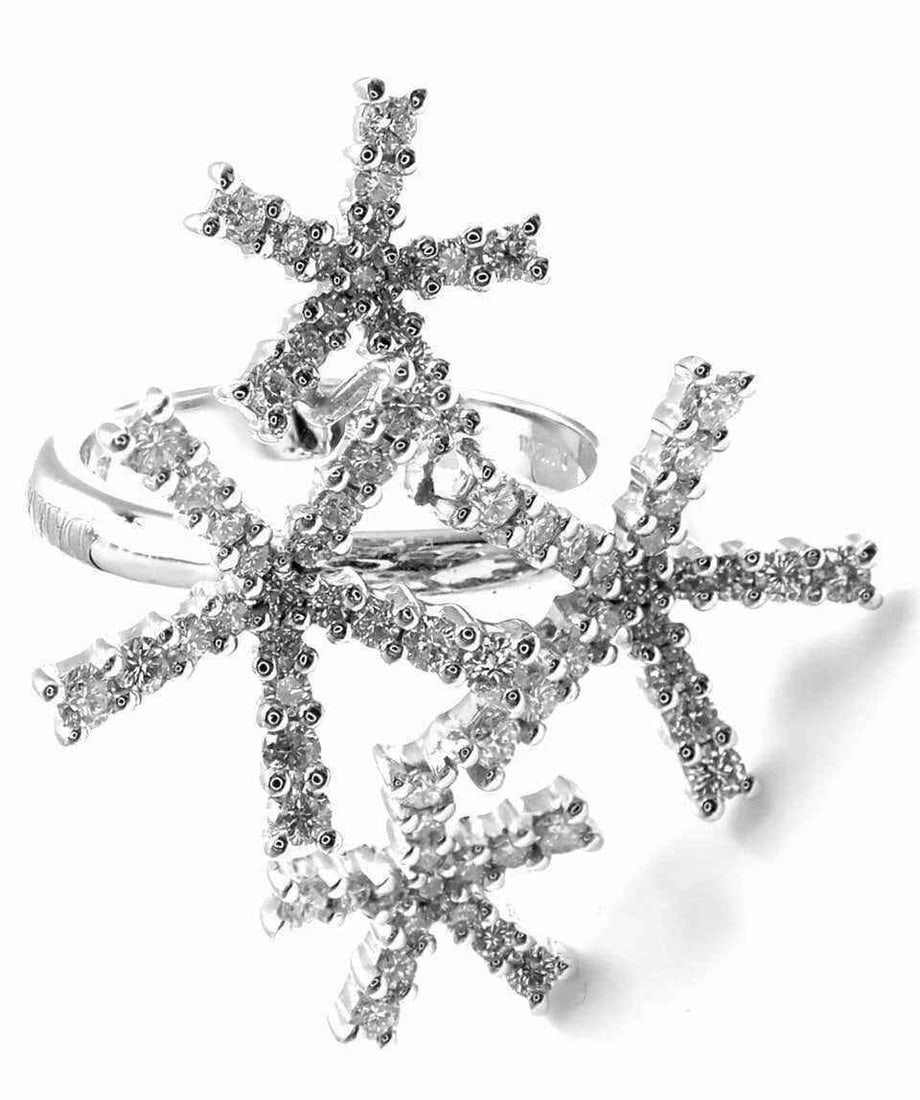 Authentic! Damiani Diamond Flower 18k White Gold Cocktail Ring - 5