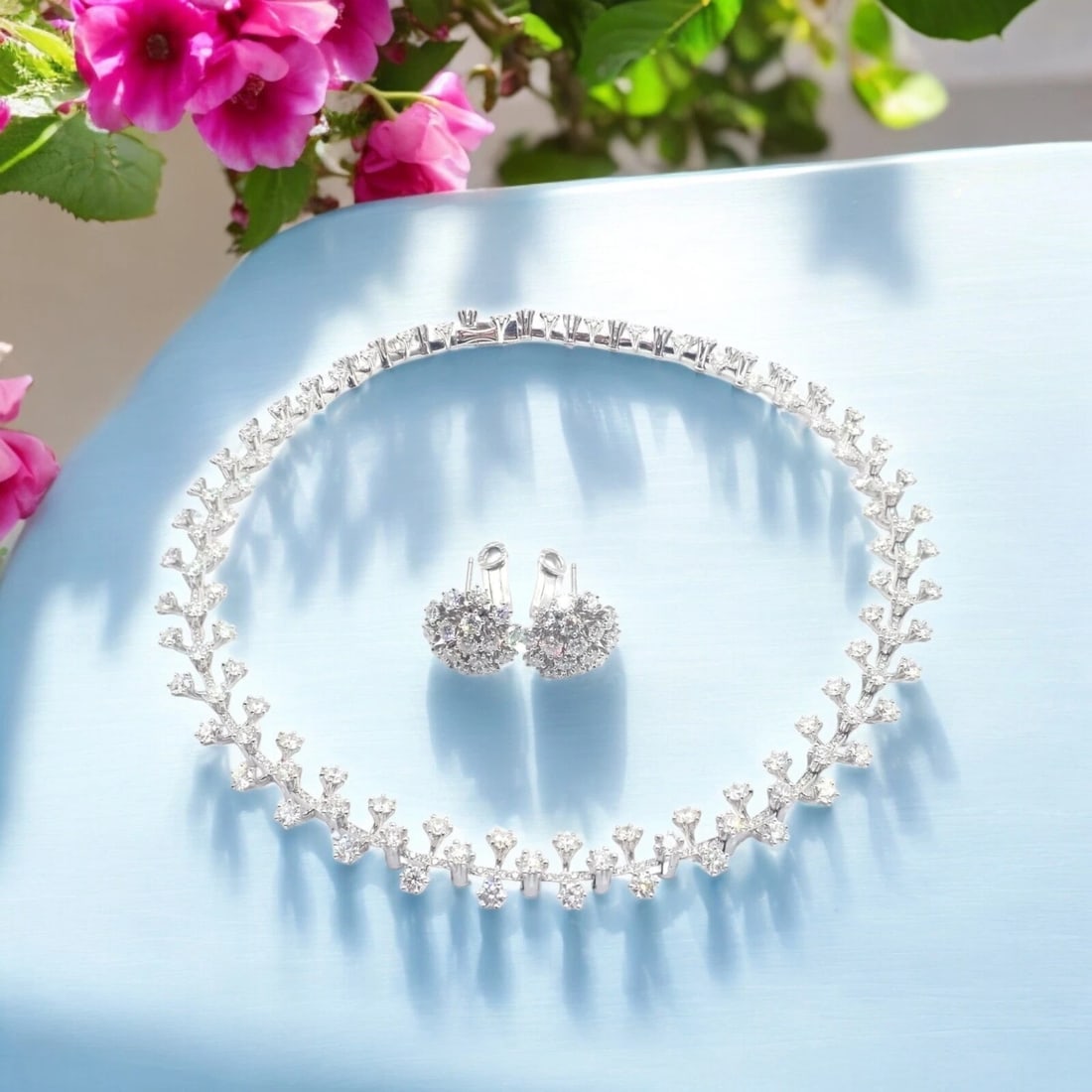 Authentic Tiffany & Co Spray Platinum Diamond Necklace Earrings Set Paper France - 2